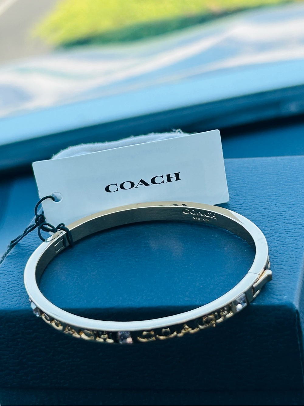 Genuine Coach Gold-Tone Logo Bangle Bracelet - Picture 9 of 14